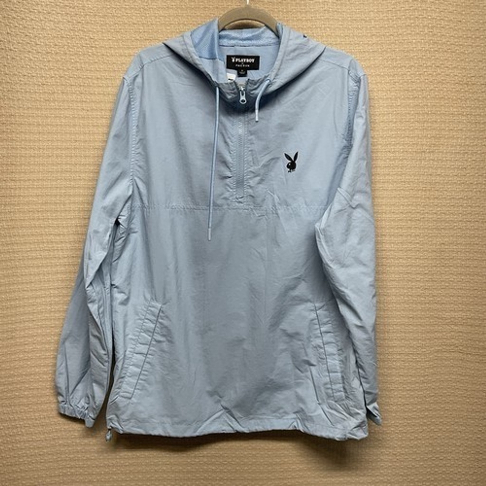 PacSun Playboy Blue Logo 1/4 Zip Hoodie Windbreaker Jacket Men Small‎